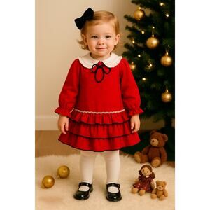 Miranda Baby Girls Red Ruffle Dress | Holiday Christmas Outfit | Size 24M NWT